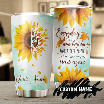 Sunflower Sea Turtle Start Again Take A Deep Breath Personalized Tumblersunflower Tumblergift Turtle Loversunflower Presentgift For Her - Thegiftio UK
