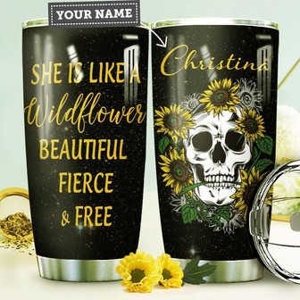Sunflower Skull Personalized Stainless Steel Tumbler - Thegiftio UK