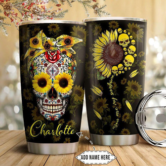 Sunflower Skull Personalized Stainless Steel Tumbler - Thegiftio