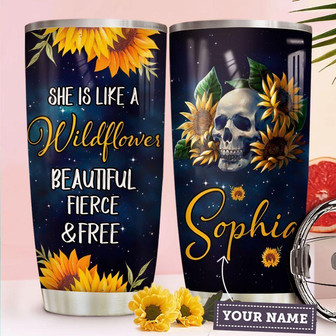 Sunflower Skull Personalized Stainless Steel Tumbler - Thegiftio