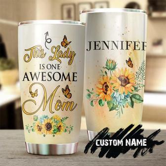 Sunflower This Lady Is Awesome Mom Personalized Steel Tumblersunflower Tumblergift For Sunflower Lover Mother'S Day Presentgift For Mom - Thegiftio UK