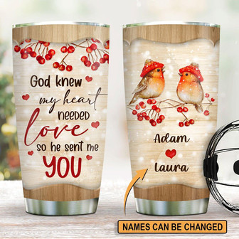 Sweet Personalized Bird Couple Stainless Steel Tumbler God Sent Me You - Thegiftio UK