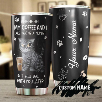 Tabby Cat Having Coffee Personalized Tumblercat Tumbler Gift For Cat Mom Cat Dad Gift For Cat Lovercat Day Gift - Thegiftio UK