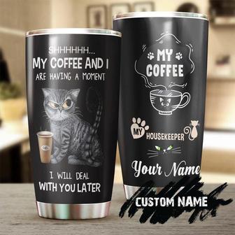 Tabby Cat House Keeper Having Coffee Personalized Tumblercat Tumbler Gift For Cat Mom Cat Dad Gift For Cat Lovercat Day Gift - Thegiftio UK