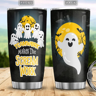 Teamwork Makes The Scream Work Boo Ghost Scary Pumpkin Trick Or Treat Halloween Stainless Steel Tumbler - Thegiftio