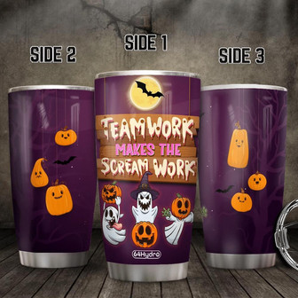 Teamwork Makes The Scream Work Boo Ghost Scary Pumpkin Trick Or Treat Halloween Stainless Steel Tumbler - Thegiftio