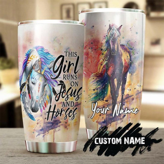 This Girl Runs On Jesus And Horses Hippie Native American Personalized Tumblerbirthday Christmas Gift For Jesus Lover Catholic Christians - Thegiftio