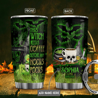This Witch Needs Coffee Wit Personalized Stainless Steel Tumbler - Thegiftio UK