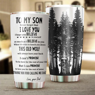 To Son From Dad This Old Wolf Will Have Your Back Personalized Tumbler Wolf Lover Tumbler Birthday Gift Gift For Son Unique Present - Thegiftio UK