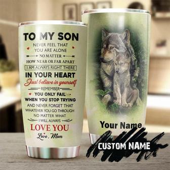 To Son From Mom Geometric Wolf Galaxy Personalized Tumbler Wolf Lover Tumbler Birthday Gift Gift For Son From Mom Unique Present - Thegiftio UK