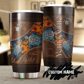 Turtle Aloha Leather Pattern Personalized Tumblerunique Tumblerbirthday Christmas Gift For Turtle Lover - Thegiftio UK