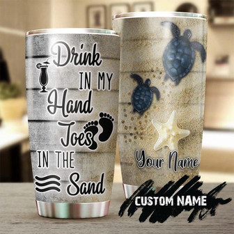 Turtle Beach Drink In My Hand Toes In The Sand Personalized Tumblerunique Tumblerbirthday Christmas Gift For Turtle Lover - Thegiftio UK