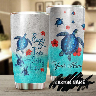 Turtle Sandy Toes Salty Lips Personalized Tumblerturtle Presentunique Tumblerbirthday Christmas Gift For Turtle Lover - Thegiftio UK