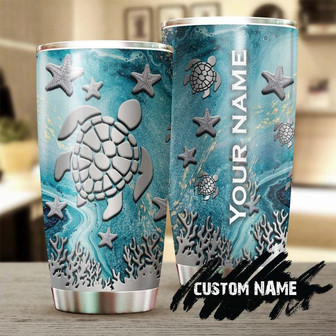 Turtle Starfish Coral Steel Style Personalized Tumblerturtle Presentunique Tumblerbirthday Christmas Gift For Turtle Lover - Thegiftio UK