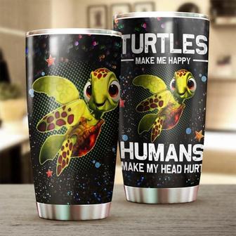 Gift For Turtle Lover, Turtles Make Me Happy Humans Make My Head Hurt Funny Turtle Personalized Stainless Steel 20oz Tumbler unique Tumbler birthday Christmas - Thegiftio UK