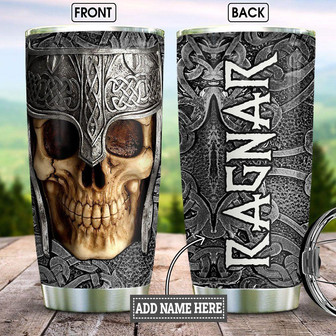 Viking Skull Metal Style Personalized Stainless Steel Tumbler - Thegiftio