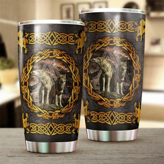 Viking Wolf Steel Tumbler Wolf Lover Tumbler Birthday Gift Gift For Her For Him Unique Present - Thegiftio UK