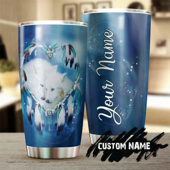 Gift For Her For Him, Couple Tumbler 20oz, Wolf Couple Ice Heart Dreamcatcher Personalized Stainless Steel Tumbler, Wolf Lover Tumbler Birthday Gift Unique Present - Thegiftio