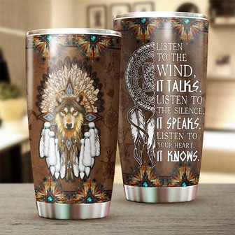 Wolf Dreamcatcher Native American Steel Tumbler Wolf Lover Tumbler Birthday Gift Gift For Her For Him Unique Present - Thegiftio UK