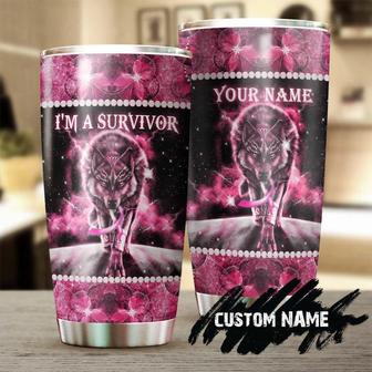 Wolf Im A Survivor Pink Ribbon Personalized Tumbler Wolf Lover Tumbler Birthday Gift Breast Cancer Gift Unique Present - Thegiftio UK
