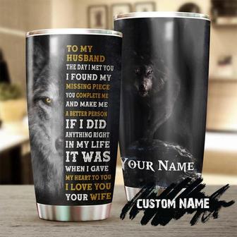 Wolf To My Husband I Gave My Heart To You Personalized Tumbler Wolf Lover Tumbler Birthday Gift Gift For Husband Unique Present - Thegiftio UK