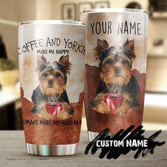 Yorkshire And Coffee Make Me Happy Personalized Yorkshire Tumbler Mother'S Day Gift For Yorkshire Mom Gift For Yorkie Loveryorkie Tumbler - Thegiftio UK