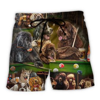 Billiard Dogs Play Billiards So Cool So Funny Beach Short - Seseable