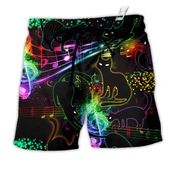 Black Cat The Magical Light Cats On Music Notes Cool Beach Short - Seseable