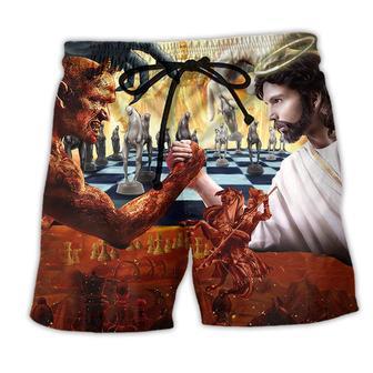 Chess Battle Satan Vs Jesus Beach Short - Seseable