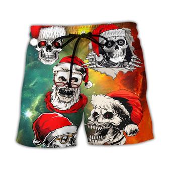 Christmas Bad Santa Skull Love Xmas Galaxy Beach Short - Seseable
