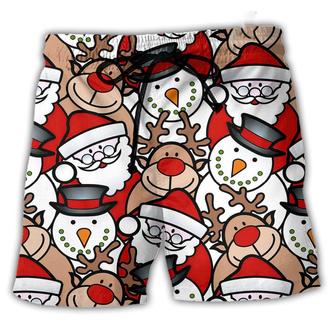 Christmas Cutie Santa And Reindeer Funny Style Beach Short - Seseable
