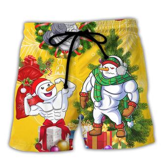 Christmas Frosty The Swoleman Snowman Workout Funny Beach Short - Seseable