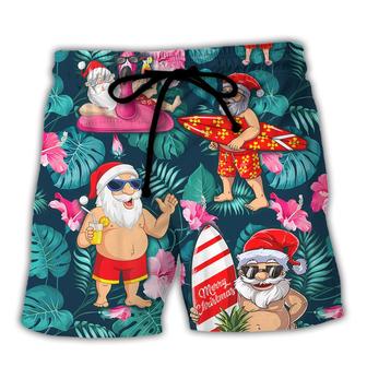 Christmas In July Funny Santa Claus Tropical Style Beach Short - Seseable