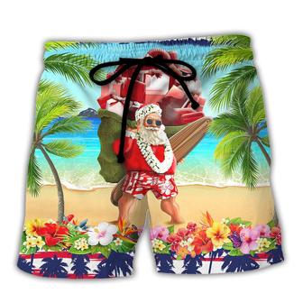 Christmas In July Santa Claus Spent Down At The Beach Beach Short - Seseable