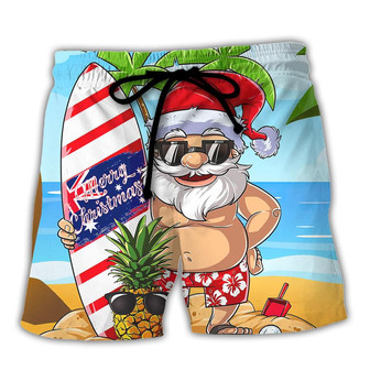 Christmas In July Santa Let's Surf Summer Vibe Beach Short - Seseable