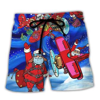 Christmas No Reindeer Any More Santa Loves Airplane Magic Night Beach Short - Seseable