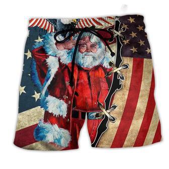 Christmas Patriot Santa Clause Beach Short - Seseable