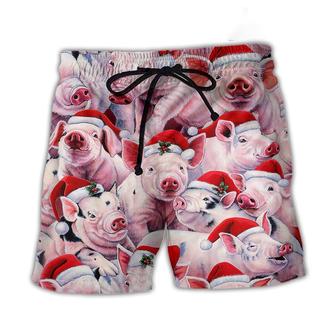 Christmas Piggies Funny Xmas Is Coming Art Style Beach Short - Seseable