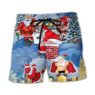 Christmas Rebellious Santa Claus Drunk Beer Troll Xmas Funny Beach Short - Seseable