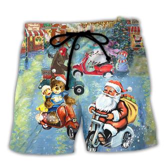 Christmas Santa And Animal Driving Scooter Beach Short - Seseable