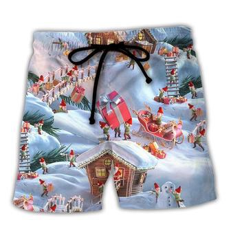 Christmas Santa And Gnome Merry Xmas Beach Short - Seseable