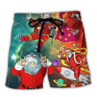 Christmas Santa Claus Astronaut Story In The Galaxy Beach Short - Seseable