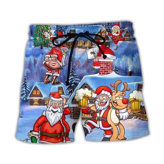 Christmas Santa Claus Drunk Beer Troll Happy Xmas Beach Short - Seseable