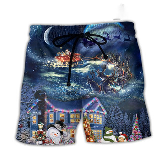 Christmas Santa Claus Family In Love Light Art Style Beach Short | Seseable CA