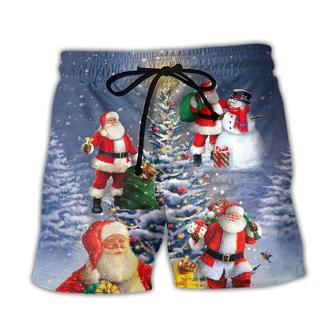 Christmas Santa Claus In Love Light Xmas Tree Beach Short - Seseable