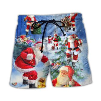 Christmas Santa Claus Is Coming Story Night Art Style Beach Short - Seseable