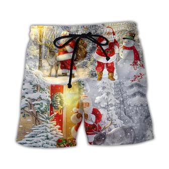 Christmas Santa Claus Lover Animal Light Story Art Style Beach Short - Seseable