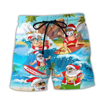 Christmas Santa Claus Play On The Beach Mele Kalikimaka Funny Beach Short - Seseable