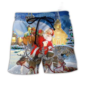 Christmas Santa Claus Reindeer Gift For Xmas Art Style Beach Short - Seseable
