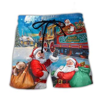 Christmas Santa Claus Train Gift For Xmas Art Style Beach Short - Seseable